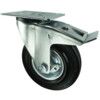 Pressed Steel Castor With Swivel Plate, Rubber Tyre with Brake, Steel Centre 160mm thumbnail-0