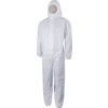 Disposable Hooded Coveralls, Type 5/6, White/Blue, Small, 27-36" Chest thumbnail-0