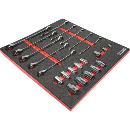 23 Piece Ratchet Combination Spanner Set with Go-Thru Sockets in 2/3 Width Foam Inlay for Tool Cabinets