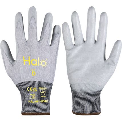 Cut Resistant Gloves, 18 Gauge Cut D, Size 9, Grey, Polyurethane Palm, EN388: 2016