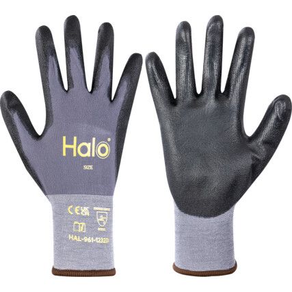 Mechanical Hazard Gloves, Black/Grey, Nylon/Spandex Liner, Polyurethane Coating, EN388: 2016, 4, 1, 2, 1, X, Size 6