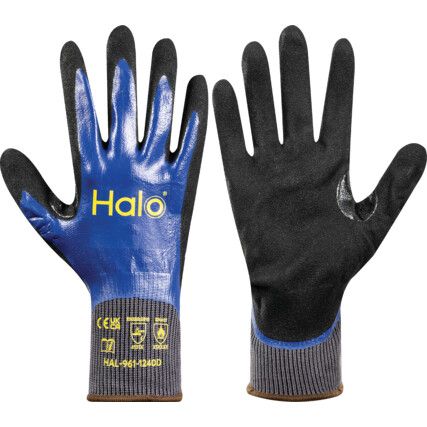 Mechanical Hazard Gloves, Black/Blue/Grey, Nylon Liner, Nitrile Coating, EN388: 2016, 4, 1, 3, 1, X, Size 6
