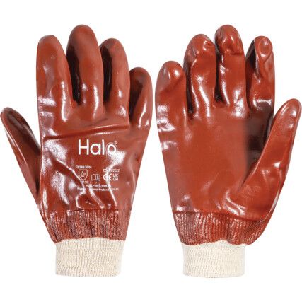Mechanical Hazard Gloves, Red, Cotton Liner, PVC Coating, EN388: 2003, 4, 1, 1, 1, Size 8
