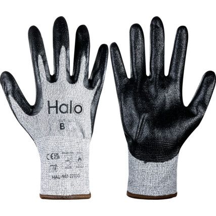 Cut Resistant Gloves, 13 Gauge Cut B, Size 9, Black & Grey, Nitrile Foam Palm, EN388: 2016, Pack of 12 Pairs