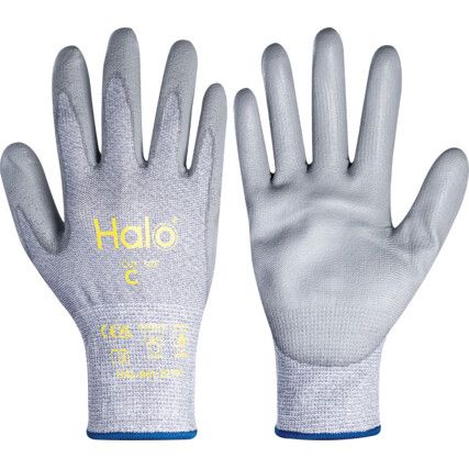 Cut Resistant Gloves, 13 Gauge Cut C, Size 6, Grey, Polyurethane Palm, EN388: 2016, Pack of 12 Pairs