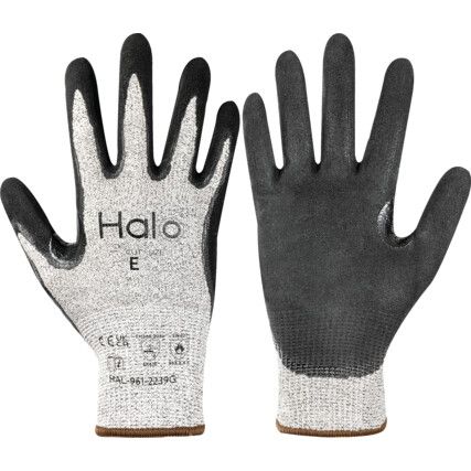 Cut Resistant Gloves, 13 Gauge Cut E, Size 6, Black & Grey, Nitrile Palm, EN388: 2016