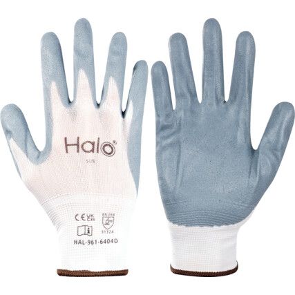 Mechanical Hazard Gloves, Grey/White, Nylon Liner, Nitrile Coating, EN388: 2016, 3, 1, 3, 2, X, Size 7