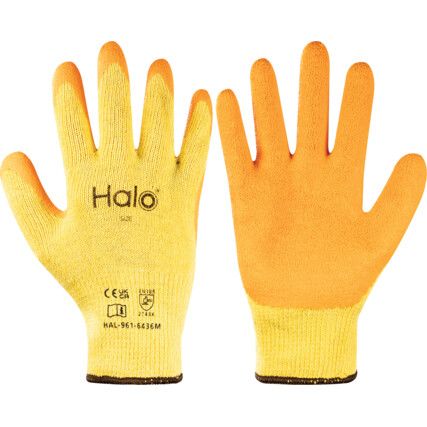 Mechanical Hazard Gloves, Orange/Yellow, Cotton/Polyester Liner, Latex Coating, EN388: 2016, 2, 1, 4, 3, X, Size 7