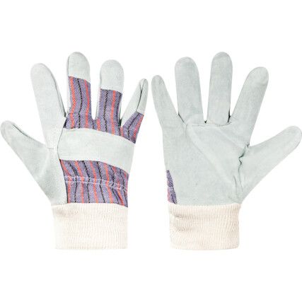 Mechanical Hazard Gloves, Blue/Grey, Cotton Liner, Leather Coating, EN388: 2016, 3, 1, 4, 3, X, Size 10