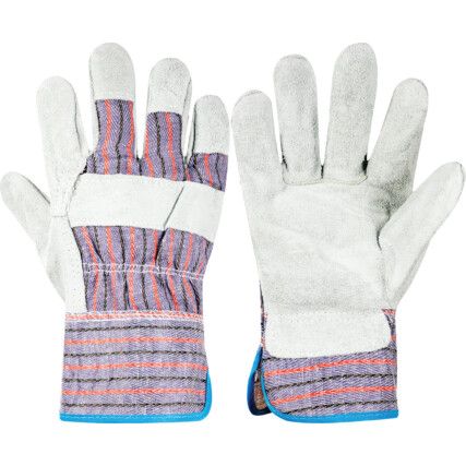 Mechanical Hazard Gloves, Blue/Grey, Cotton Liner, Leather Coating, EN388: 2016, 3, 1, 4, 3, X, Size 10