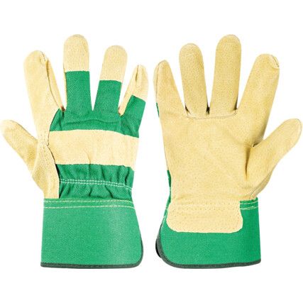 Mechanical Hazard Gloves, Green/Natural, Cotton Liner, Leather Coating, EN388: 2016, 4, 1, 2, 2, X, Size 10