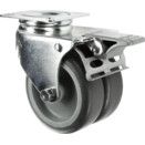 Light Duty Twin Wheel Pressed Steel Castors - Rubber Non-marking Tyred Wheel with Nylon Centre - Plain Bearing thumbnail-0