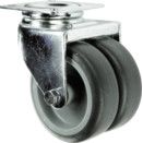 Light Duty Twin Wheel Pressed Steel Castors - Rubber Non-marking Tyred Wheel with Nylon Centre - Plain Bearing thumbnail-1