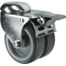 Light Duty Twin Wheel Pressed Steel Castors - Rubber Non-marking Tyred Wheel with Nylon Centre - Plain Bearing thumbnail-2
