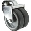 Light Duty Twin Wheel Pressed Steel Castors - Rubber Non-marking Tyred Wheel with Nylon Centre - Plain Bearing thumbnail-3