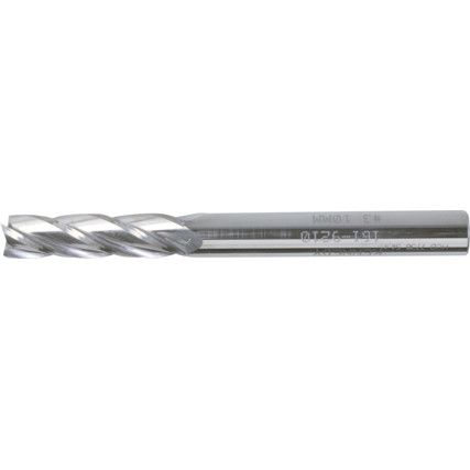 End Mill, Long, 10mm, Plain Round Shank, 4fl, Carbide, Uncoated
