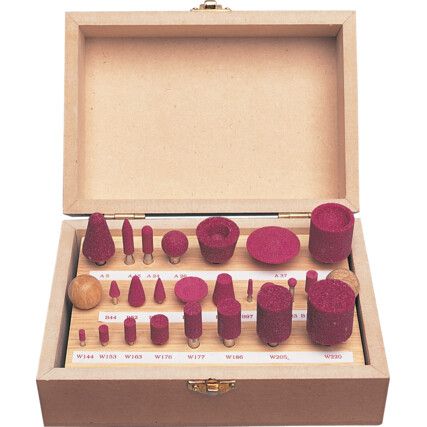 24 Piece - Assorted Aluminium Oxide Mounted Point Sets Supplied in fitted wooden bench case