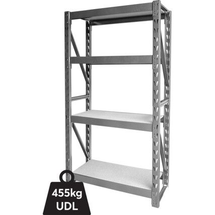 Standard Duty Shelving, 4 Shelves, 455kg Shelf Capacity, 1830mm x 1040mm x 430mm, Grey