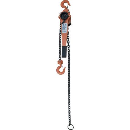 Manual Lever Hoist, 1.5 ton Rated Load, 1.5m Lift, 8mm Chain with Safety Hook