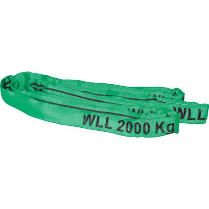 2000kg SWL, Lifting Sling, Round, 50mm x 2m, Green