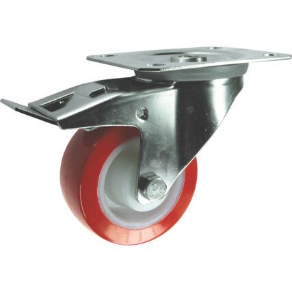Stainless Steel Swivel Plate Castor with brake and Polyurethane Tyre 80mm