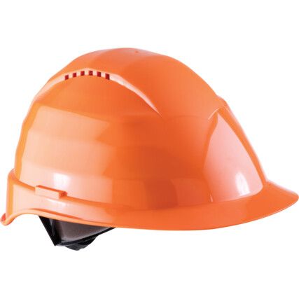 Safety Helmet With 6 Point Harness, Orange, ABS, Vented, Reduced Peak, Includes Side Slots