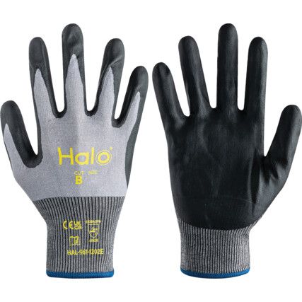 Cut Resistant Gloves, 18 Gauge Cut B, Size 6, Black & Grey, Nitrile Foam Palm, EN388: 2016