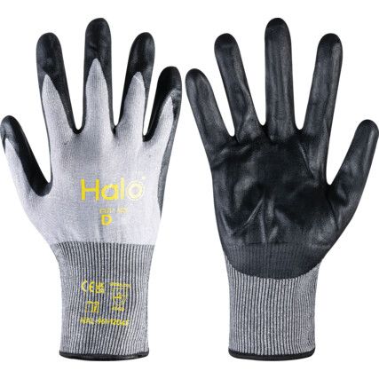Cut Resistant Gloves, 18 Gauge Cut D, Size 6, Black & Grey, Nitrile Foam Palm, EN388: 2016