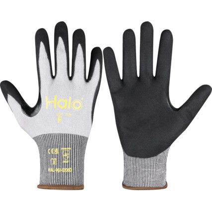 Cut Resistant Gloves, 18 Gauge Cut F, Size 6, Black & Grey, Nitrile Palm, EN388: 2016