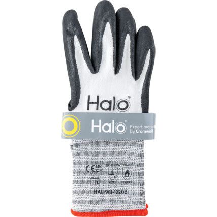 Mechanical Hazard Gloves, Black/White, Recycled Polyester/Spandex Liner, Nitrile Coating, EN388: 2016, 4, 1, 2, 1, X, Size 6
