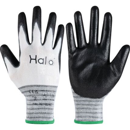Mechanical Hazard Gloves, Black/White, Recycled Polyester/Spandex Liner, Polyurethane Coating, EN388: 2016, 3, 1, 2, 1, X, Size 6