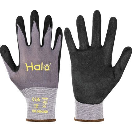 Mechanical Hazard Gloves, Grey/Black, Nylon/Spandex Liner, Sandy Nitrile Coating, EN388: 2016, 4, 1, 2, 1, X, Size 6
