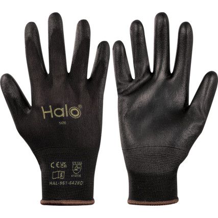 Mechanical Hazard Gloves, Black, Nylon Liner, Polyurethane Coating, EN388: 2016, 4, 1, 4, 1, X, Size 8