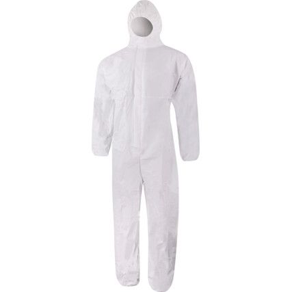 Disposable Hooded Coveralls, Type 5/6, White, Small, 27-36" Chest