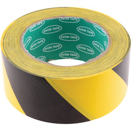 Adhesive Hazard Tape, PVC, Yellow/Black, 50mm x 33m
