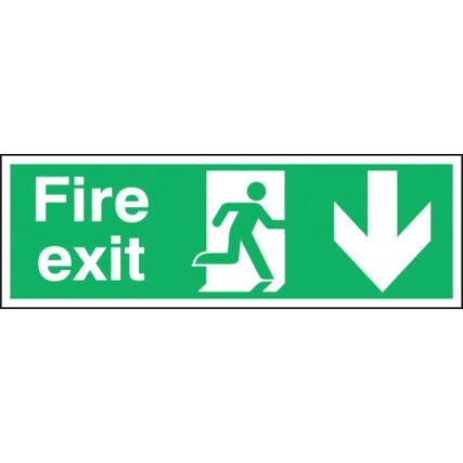 Fire Exit Arrow Down Rigid PVC Sign 450mm x 150mm