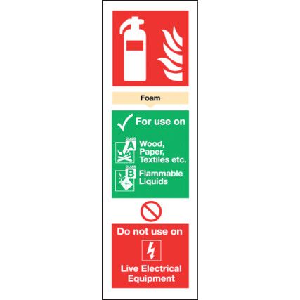 Foam Fire Extinguisher Rigid PVC Sign 100mm x 300mm