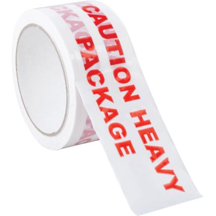 'Caution Heavy' Adhesive Safety Tape, Vinyl, White, 50mm x 66m, Pack of 5